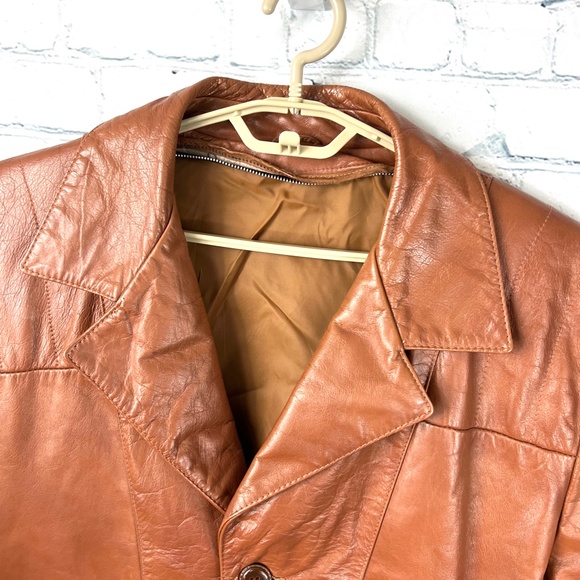 🚫🚫🚫SOLD! VINTAGE |•Tobacco Color Retro Leather Jacket•| - Picture 3 of 12